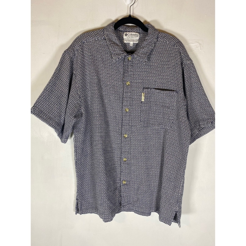 Columbia L Textured Micro Check‎ Button Up Shirt Cotton Pocket Casual Fishing